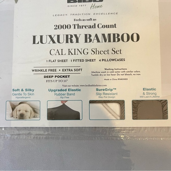 Bibb Home Luxury Bamboo Sheet Set California King Gray 2000 Thread Count Soft - Picture 5 of 5